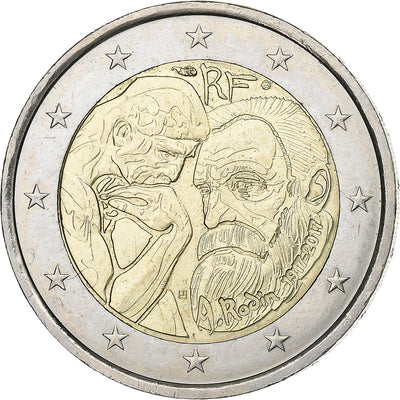 France, 
            
               2 Euro, 
            
               Centenaire du décès d'Auguste Rodin