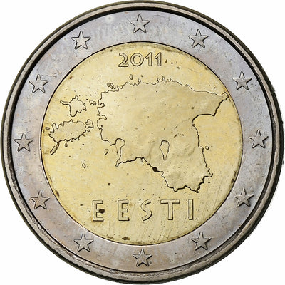 Estonie, 
            
               2 Euro, 
            
               Map of Estonia