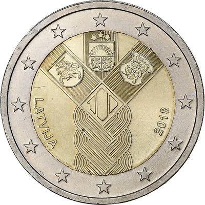 Lettonie, 
            
               2 Euro, 
            
               100th Anniversary of the Baltic States