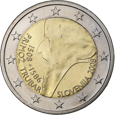 Slovénie, 
            
               2 Euro, 
            
               Primož Trubar