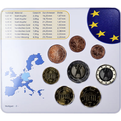 Allemagne, 
            
               1 Cent to 2 Euro, 
            
               BU