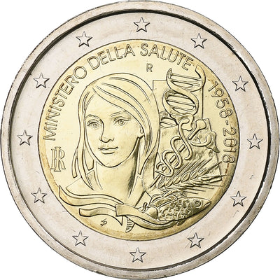 Italie, 
            
               2 Euro, 
            
               60ème anniversaire du Ministère de la santé