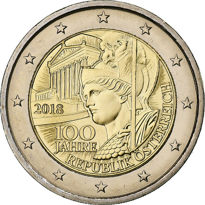 Autriche, 
            
               2 Euro, 
            
               100th Anniversary - Republic of Austria