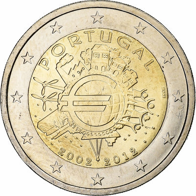 Portugal, 
            
               2 Euro, 
            
               10 ans de l'Euro